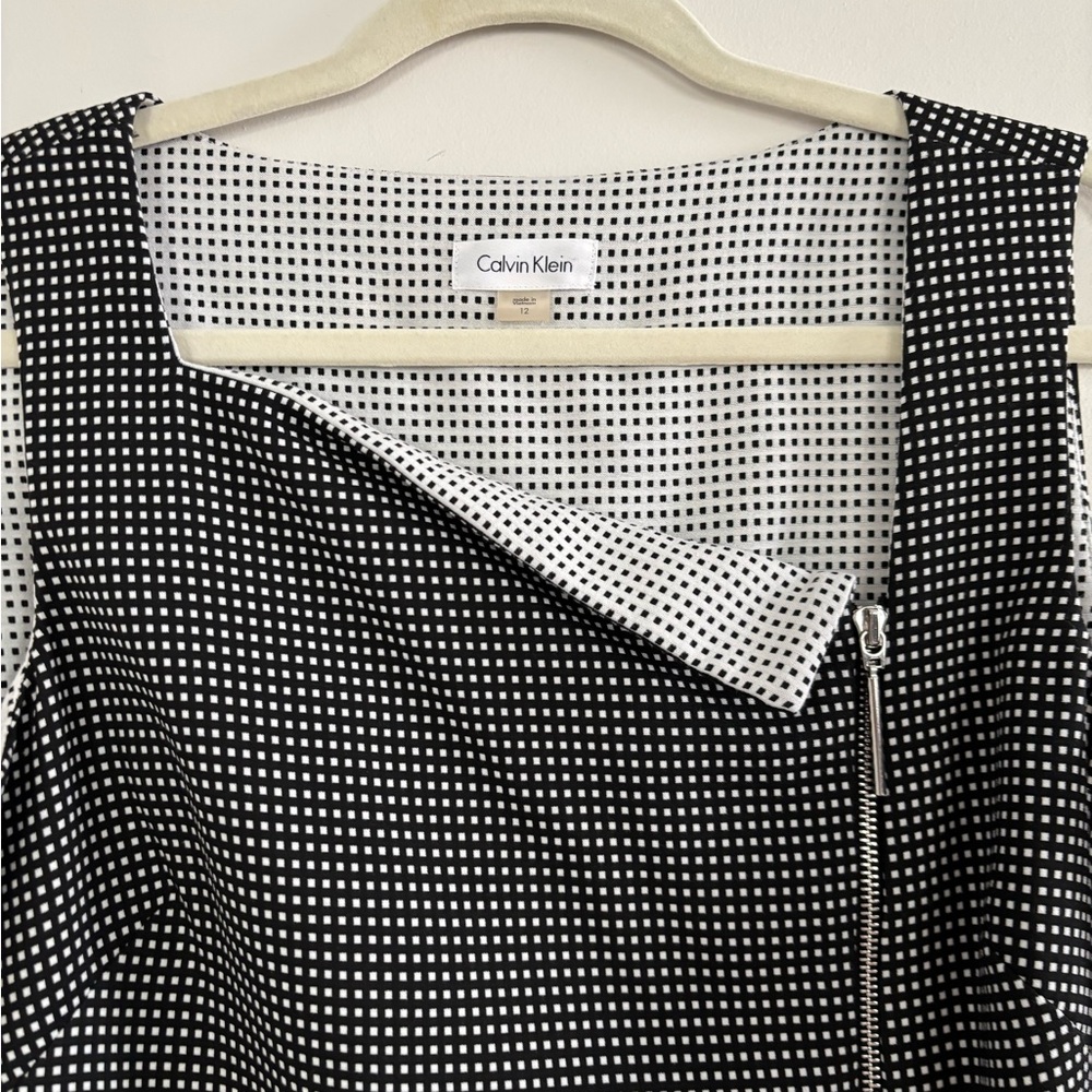 Calvin Klein Black and White Geo Zip-Front Dress